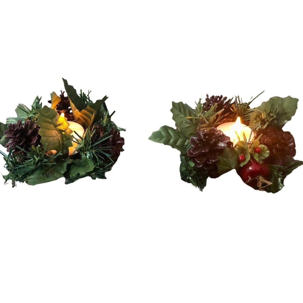 Vintage Pinecone Candle Holders Christmas Decor Centerpiece Holiday Pair Plastic